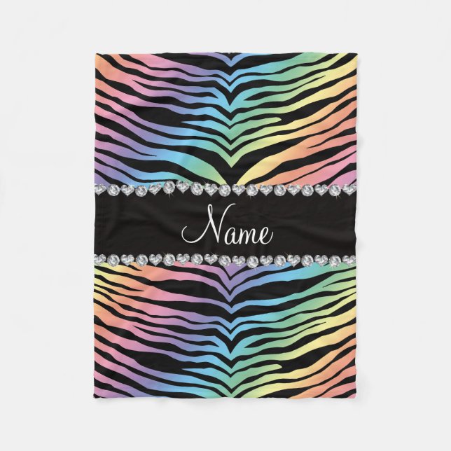 Personalise name rainbow tiger stripes fleece blanket (Front)