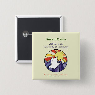 Personalise Name, RCIA Dove Circle on Yellow 15 Cm Square Badge
