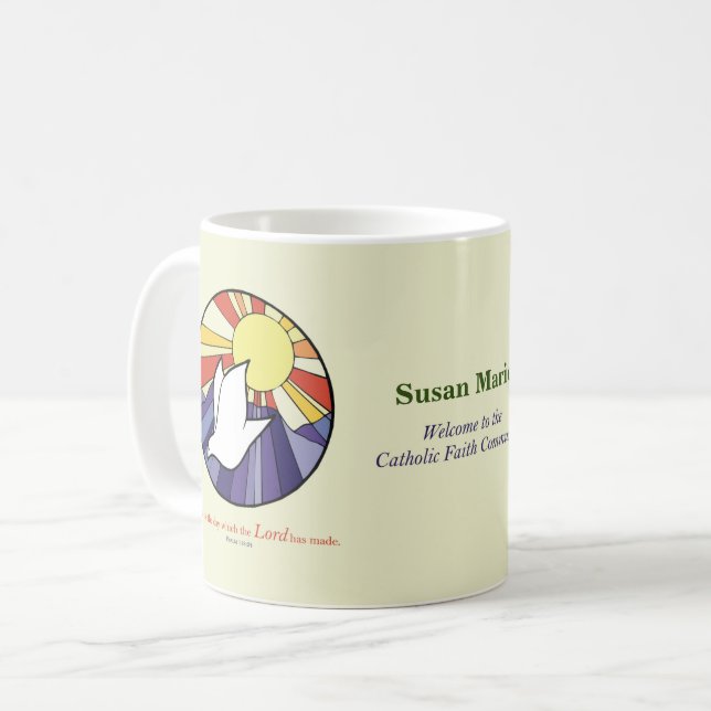 Personalise Name, RCIA Dove Circle on Yellow Coffee Mug (Front Left)