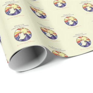Personalise Name, RCIA Dove Circle on Yellow Wrapping Paper