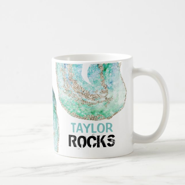 *~* Personalise NAME ROCKS Geode Gold  Glitter Coffee Mug (Right)