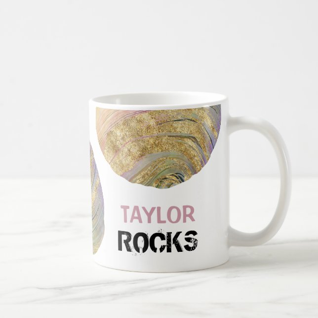 *~* Personalise NAME ROCKS Magneta Pastels Glitter Coffee Mug (Right)