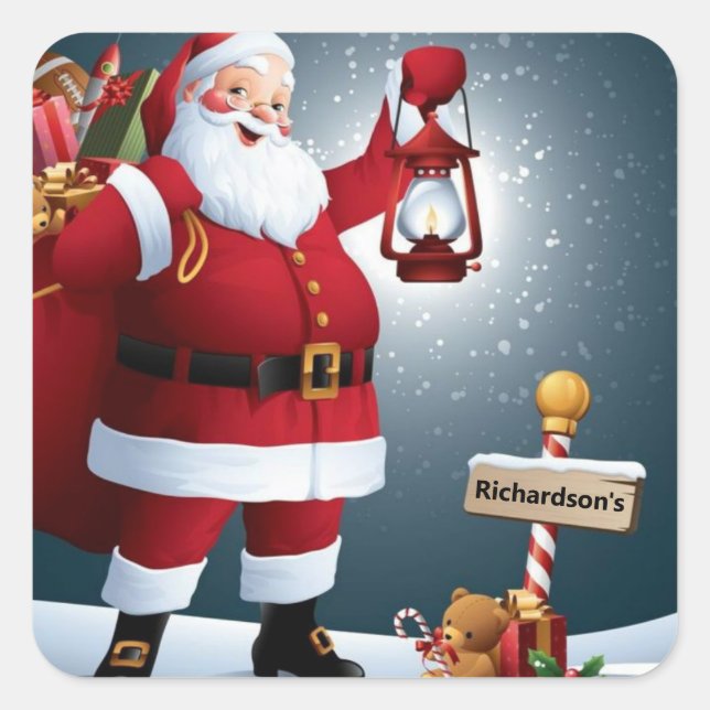 Personalise Name Santa Claus Christmas Card Square Sticker (Front)