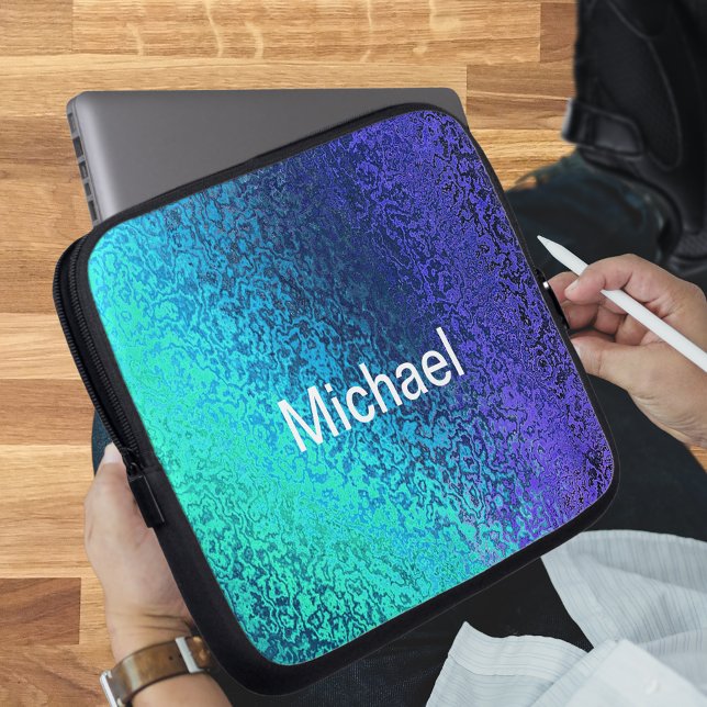 Personalise Name Shades in Blue Laptop Sleeve (Personalize Name Shades in Blue Laptop Sleeve)