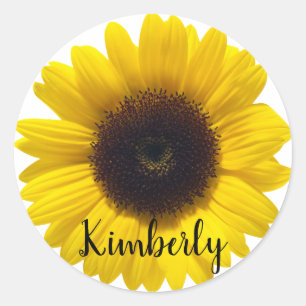 Personalise Name Sunflower Label Round Sticker