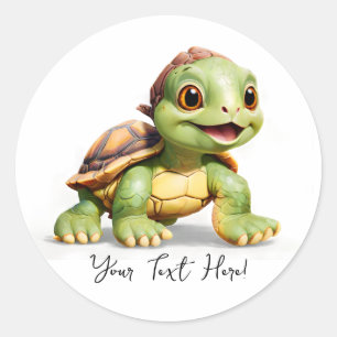 Personalise Name Text Cute Turtle Cartoon Classic Round Sticker