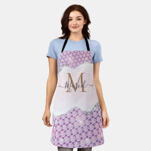 Personalise Name Trendy Pink Purple Silver Agate Apron