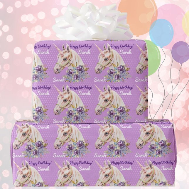 Personalise Name Unicorn Girls Birthday Gift Wrapping Paper (Creator Uploaded)