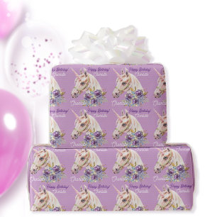 Personalise Name Unicorn Girls Birthday Gift Wrapping Paper