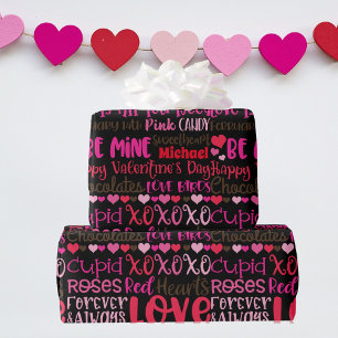 Personalise Name Valentine's Day Red Pink Hearts Wrapping Paper