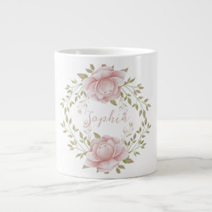 personalise name vintage floral watercolor  large coffee mug