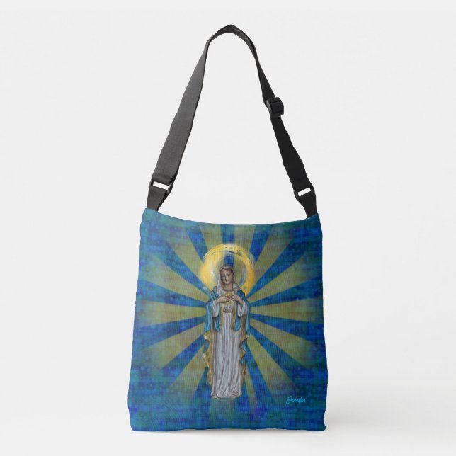 Personalise Name Virgin Mary with Halo Crossbody Bag (Front)