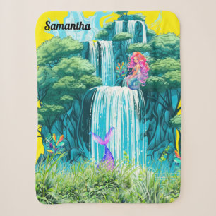 Personalise name waterfall with mermaids sherpa blanket