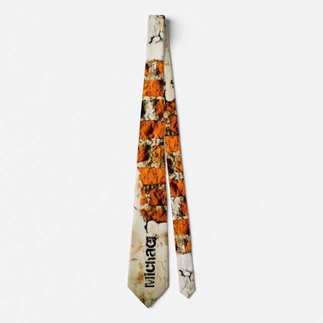 Personalise name White orange Broken brick wall Tie (Front)