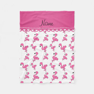 Personalise name white pink flamingos fleece blanket
