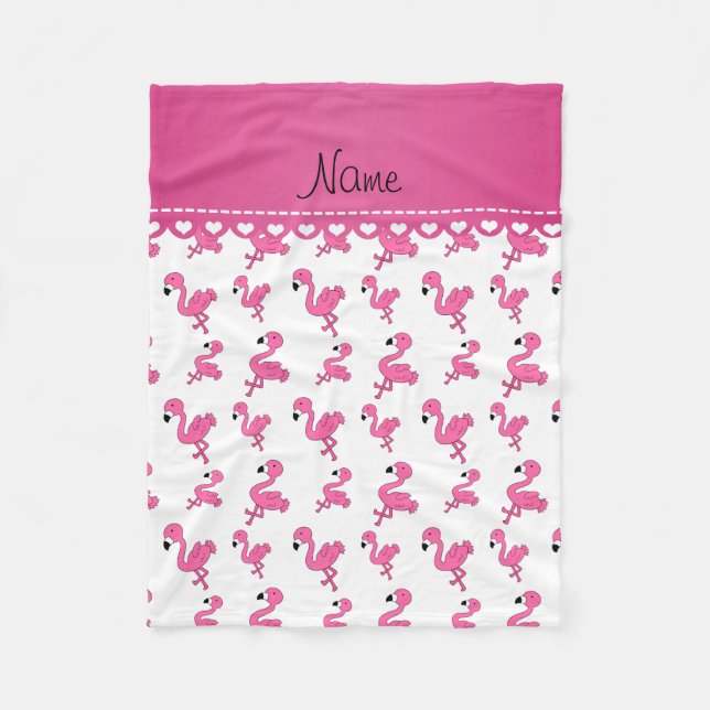 Personalise name white pink flamingos fleece blanket (Front)