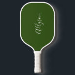 Personalise Name White Script Vertical ForestGreen Pickleball Paddle<br><div class="desc">Personalise your Name vertically In white Script Text on Forest Green background.</div>