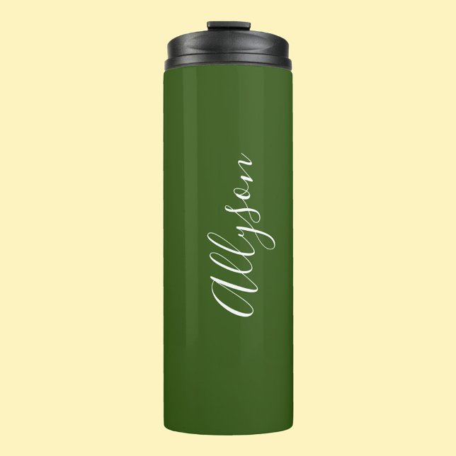 Personalise Name White Script Vertical ForestGreen Thermal Tumbler (Creator Uploaded)