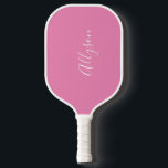 Personalise Name, White Script, Vertical on Pink Pickleball Paddle<br><div class="desc">Personalise your Name vertically In white Script on pink background.</div>