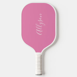 Personalise Name, White Script, Vertical on Pink Pickleball Paddle