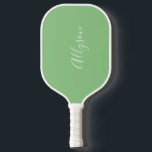 Personalise Name, White Script, Vertical on Sage Pickleball Paddle<br><div class="desc">Personalise your Name vertically In white Script Text on sage background.</div>