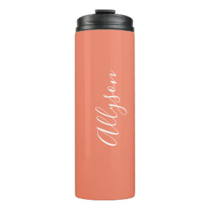 Personalise Name White Script Vertical, Salmon Thermal Tumbler