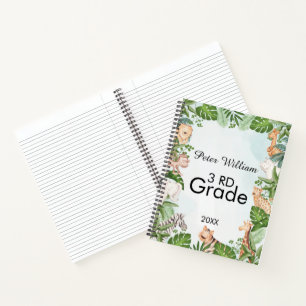 Personalise Name wild Animal,Back To School 3Rd N Notebook