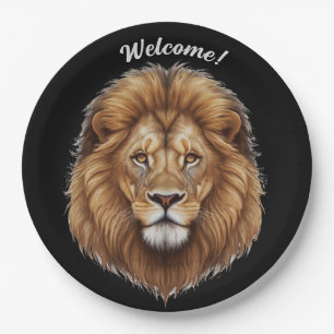 Personalise Name Wild Male Lion Striking Paper Plate