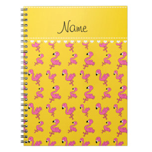 Personalise name yellow pink flamingos notebook