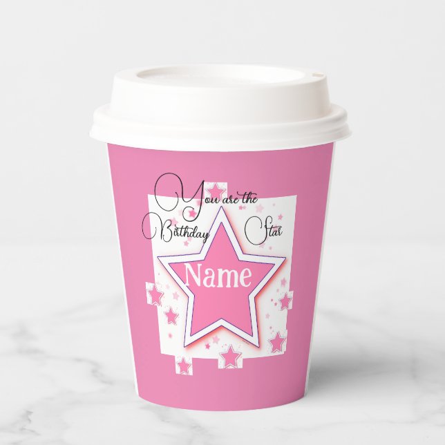 Personalise Name Your Birthday STAR  Paper Cups (Front)