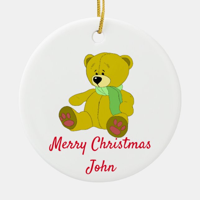 Personalise Named Teddy Ceramic Ornament (Front)