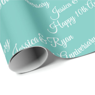 Personalise Names, Happy Anniversary, Light Teal Wrapping Paper