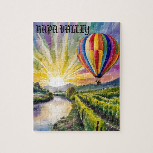 Personalise Napa Valley Art Travel Hot Air Balloon Jigsaw Puzzle (Vertical)