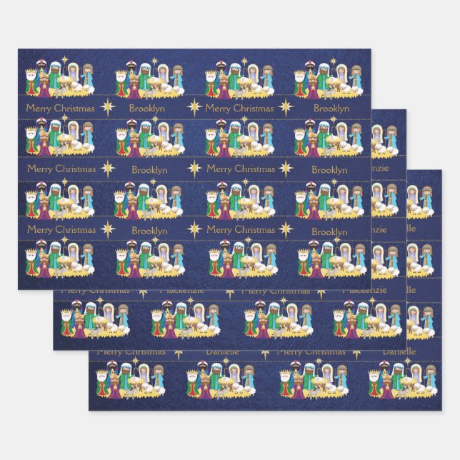 Personalise Nativity Scene Wrapping Paper Sheet (Set)