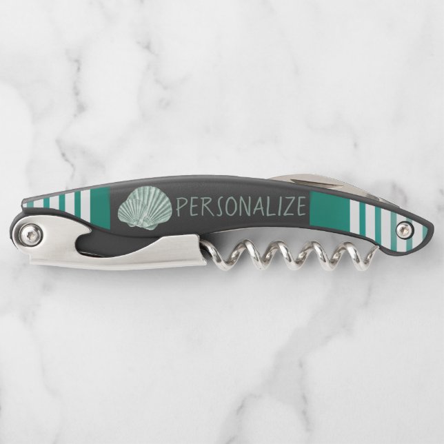 Personalise Nautical Green Seashell  Corkscrew (Front)