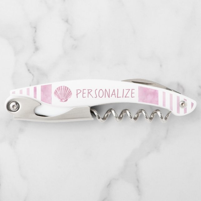 Personalise Nautical Pink Seashell Corkscrew (Front)