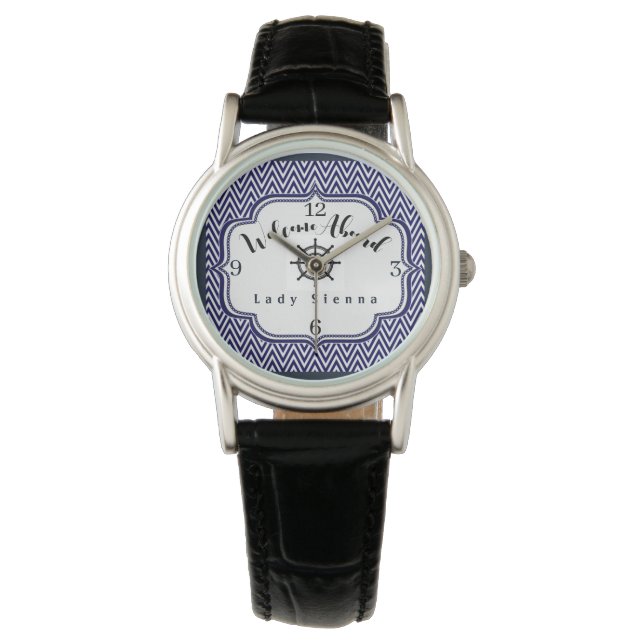 Personalise Navy Blue and White with Ship Wheel    Watch (Front)