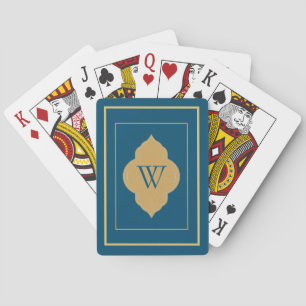 Personalise navy blue gold initial playing cards