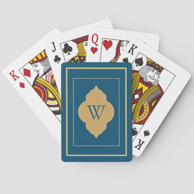 Personalise navy blue gold initial playing cards (Back)