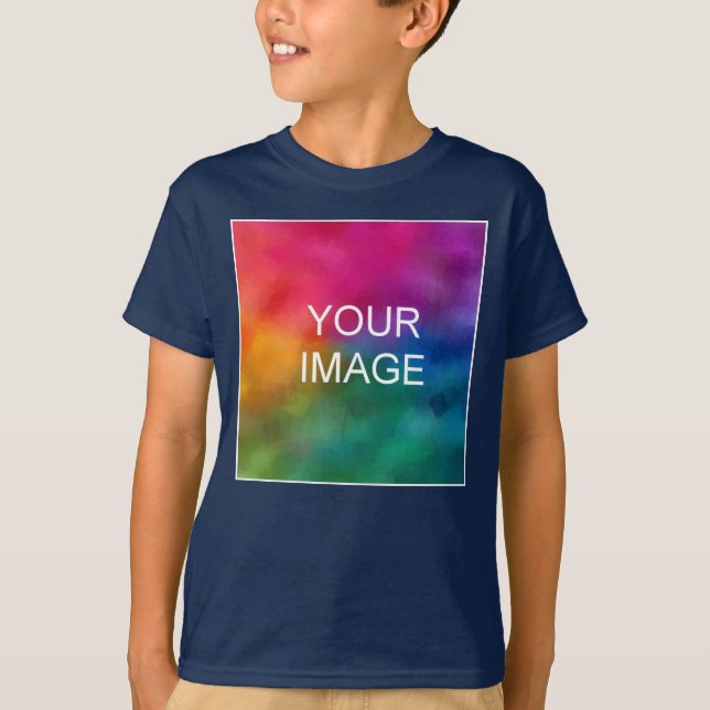 Personalise Navy Blue Template Add Photo Text Kids T-Shirt (Front)
