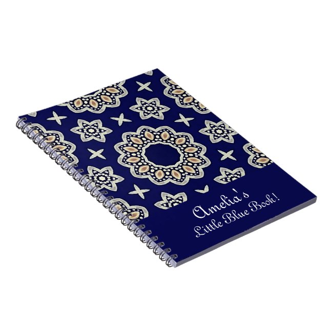 Personalise Navy Blue White & Gold Mandala Dot Art Notebook (Right Side)