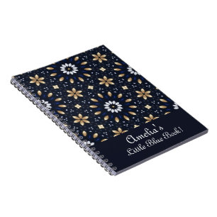 Personalise Navy Blue White & Gold Mandala Dot Art Notebook