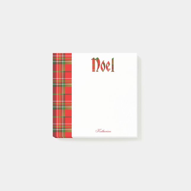 Personalise: "Noel" - Christmas Tartan Typography Post-it Notes (Front)