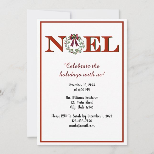 Personalise Noel With Wreath Invitation (Front)