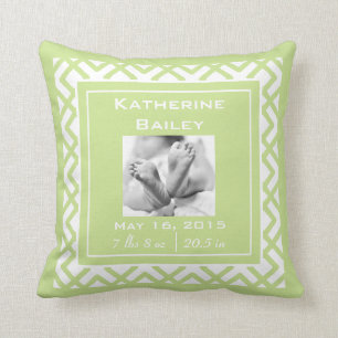 Personalise Nursery Baby Announcement, Lime Green Cushion