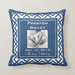 Personalise Nursery Baby Announcement, Navy Blue Cushion