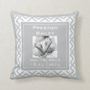 Personalise Nursery Birth Announcement, Grey Cushion