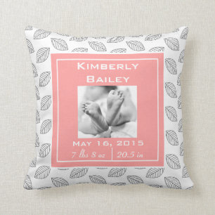 Personalise Nursery Birth Announcement, Pink Coral Cushion