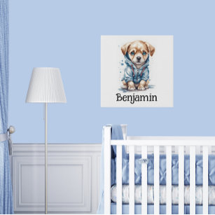 Personalise Nursery Kids Room Puppy Dog Hoodie  Faux Canvas Print