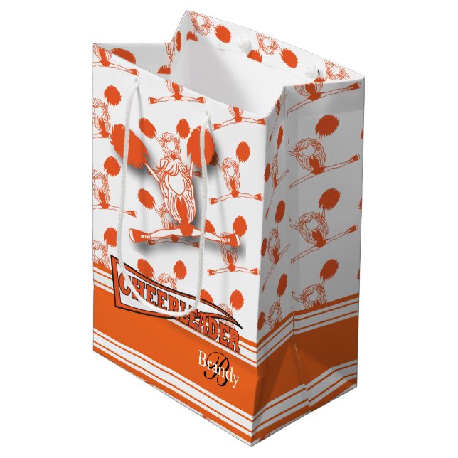 Personalise Orange Cheerleader - Medium Gift Bag (Front Angled)